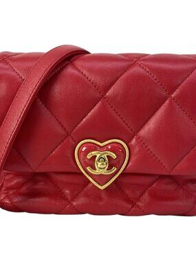 CHANEL Mini Matelasse AS3979 Red Lambskin Shoulder Bag Gold hardware